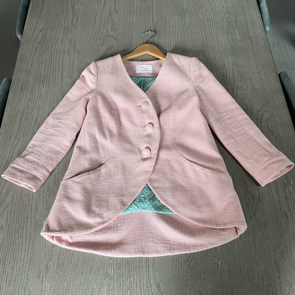 Retro pale pink A-line blazer with fabric circle buttons Anthropologie Size: 2 - Picture 6 of 13